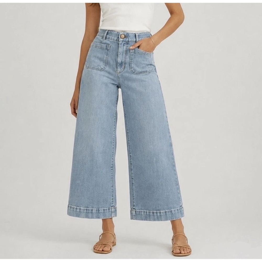 Maeve The Colette Womens 26 Crop Wide Leg Jeans Medium Wash High Rise Boho Denim